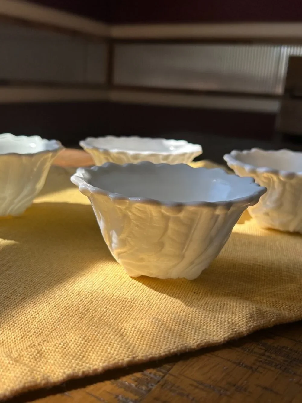 Vintage Footed  Indiana Glass bowls   Wild Rose Milk Glass Floral dessert bowls